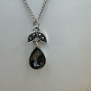Sterling-Silver Chain Black Teardrop Pendant Necklace  77